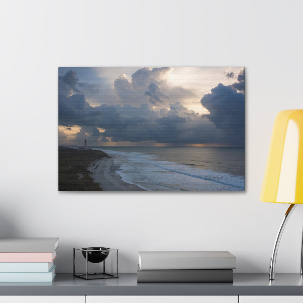 Coastal Storm Canvas Print — Dramatic Beach Lighthouse Wall Art