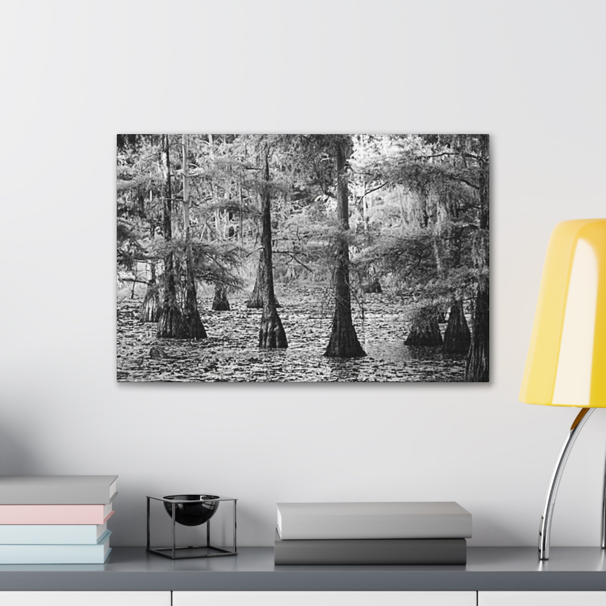 Cypress Swamp Black & White Canvas Print — Stretched Wall Art