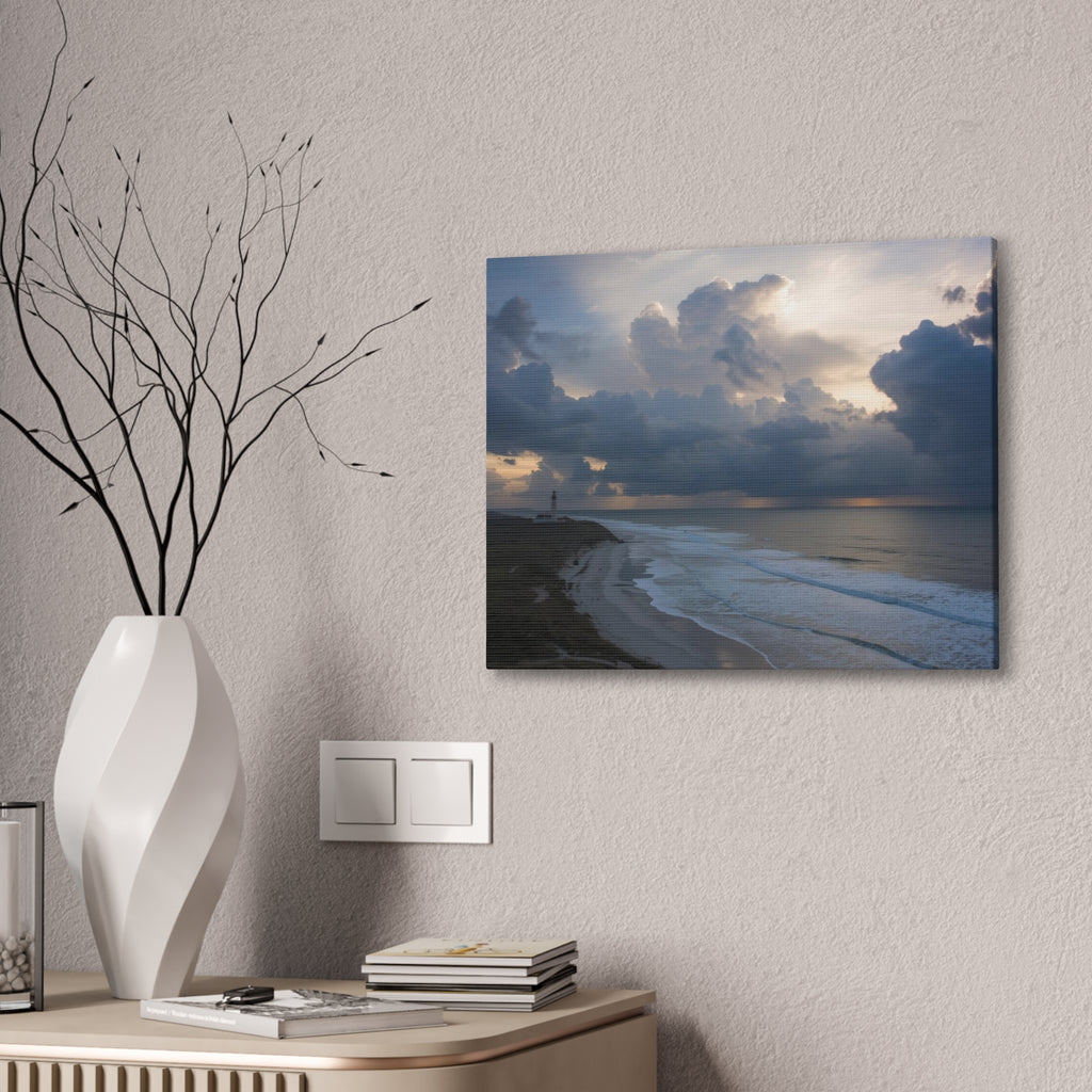 Coastal Storm Canvas Print — Dramatic Beach Lighthouse Wall Art