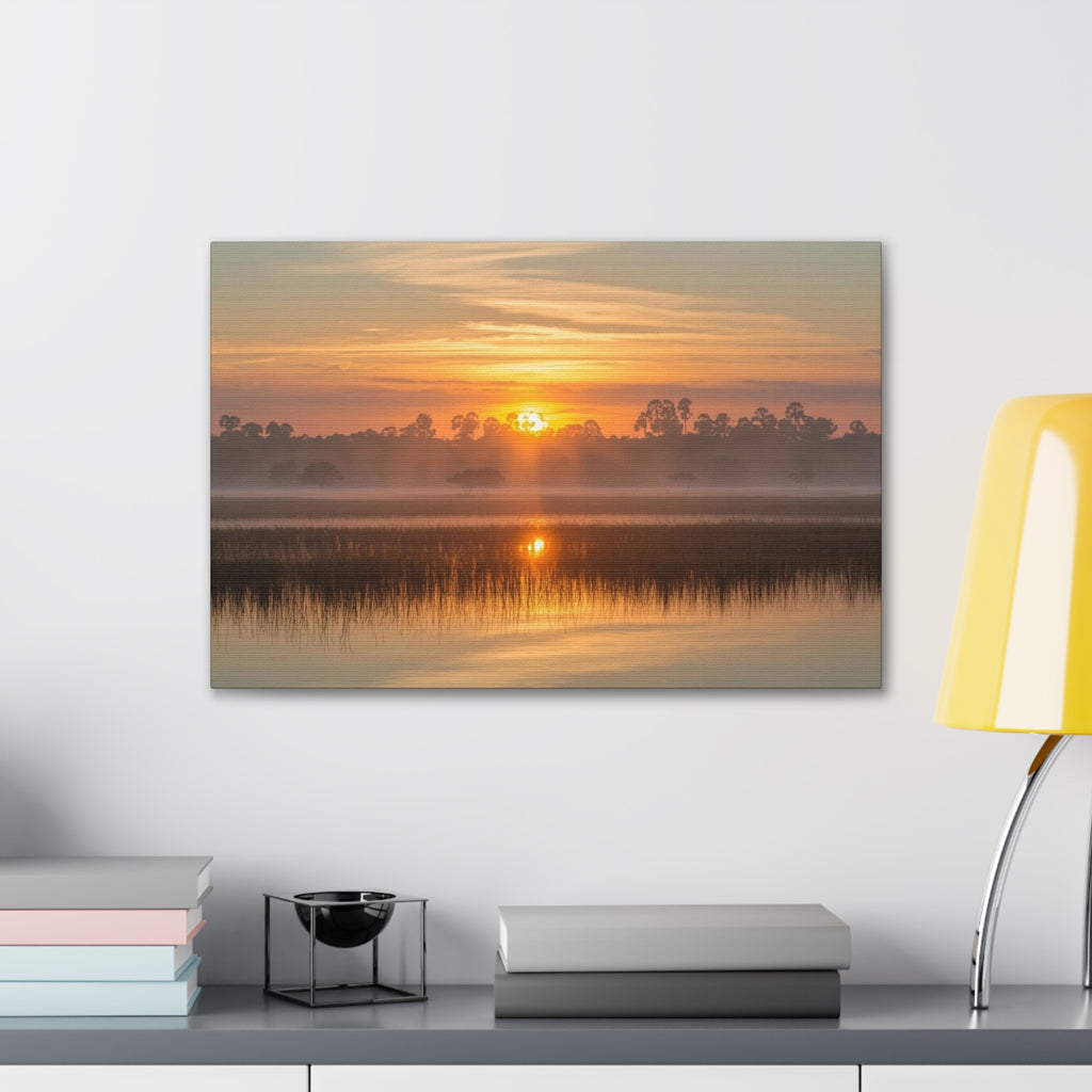Sunrise Marsh Canvas Print — Tranquil Lake Landscape Wall Art