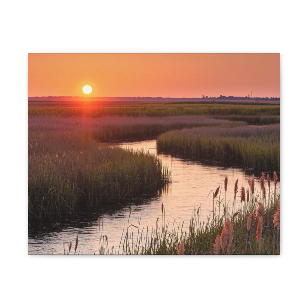 Marsh Sunset Canvas Wall Art — Tranquil Coastal Sunset Landscape Print