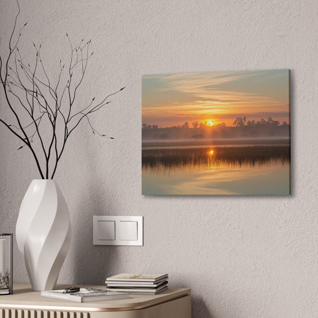 Sunrise Marsh Canvas Print — Tranquil Lake Landscape Wall Art