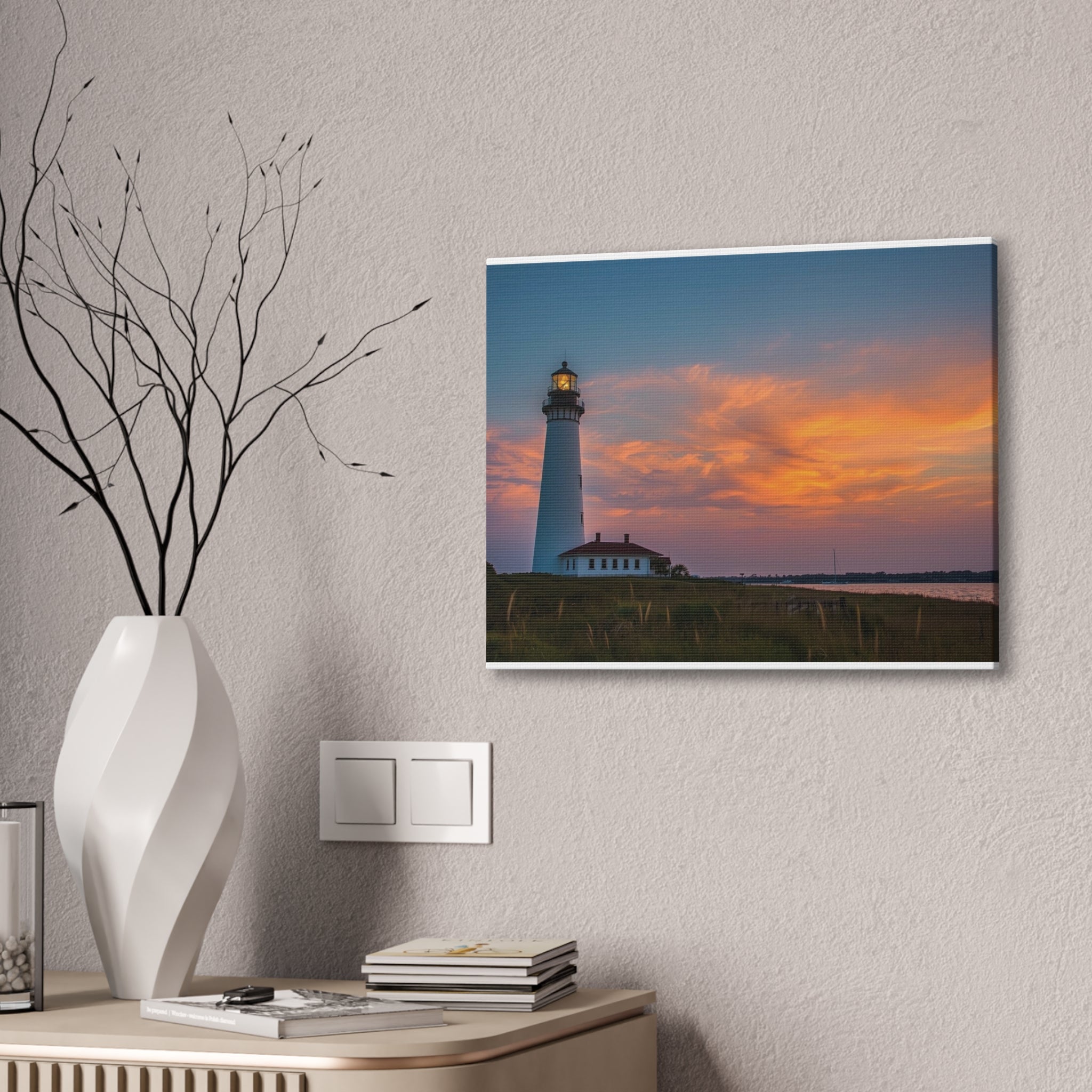 Lighthouse Sunset Canvas Print — Stretched Wall Art