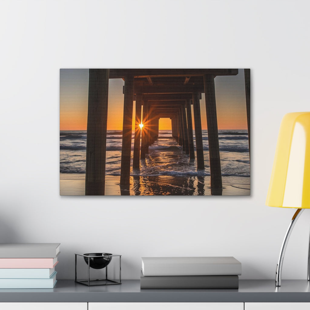 Sunset Pier Canvas Print — Stretched 0.75" Beach Wall Art