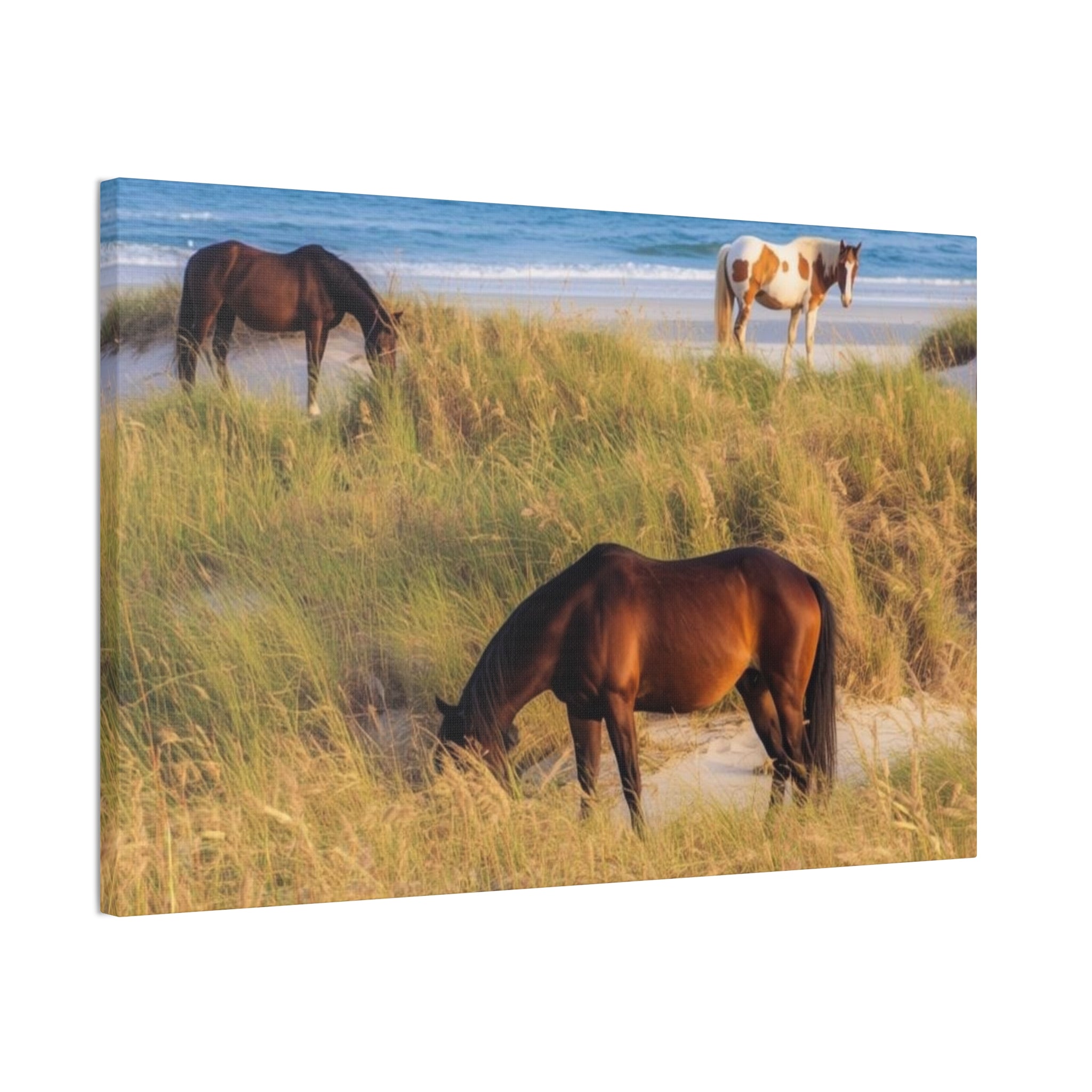 Wild Horses on Beach Canvas Print — Coastal Equine Wall Art