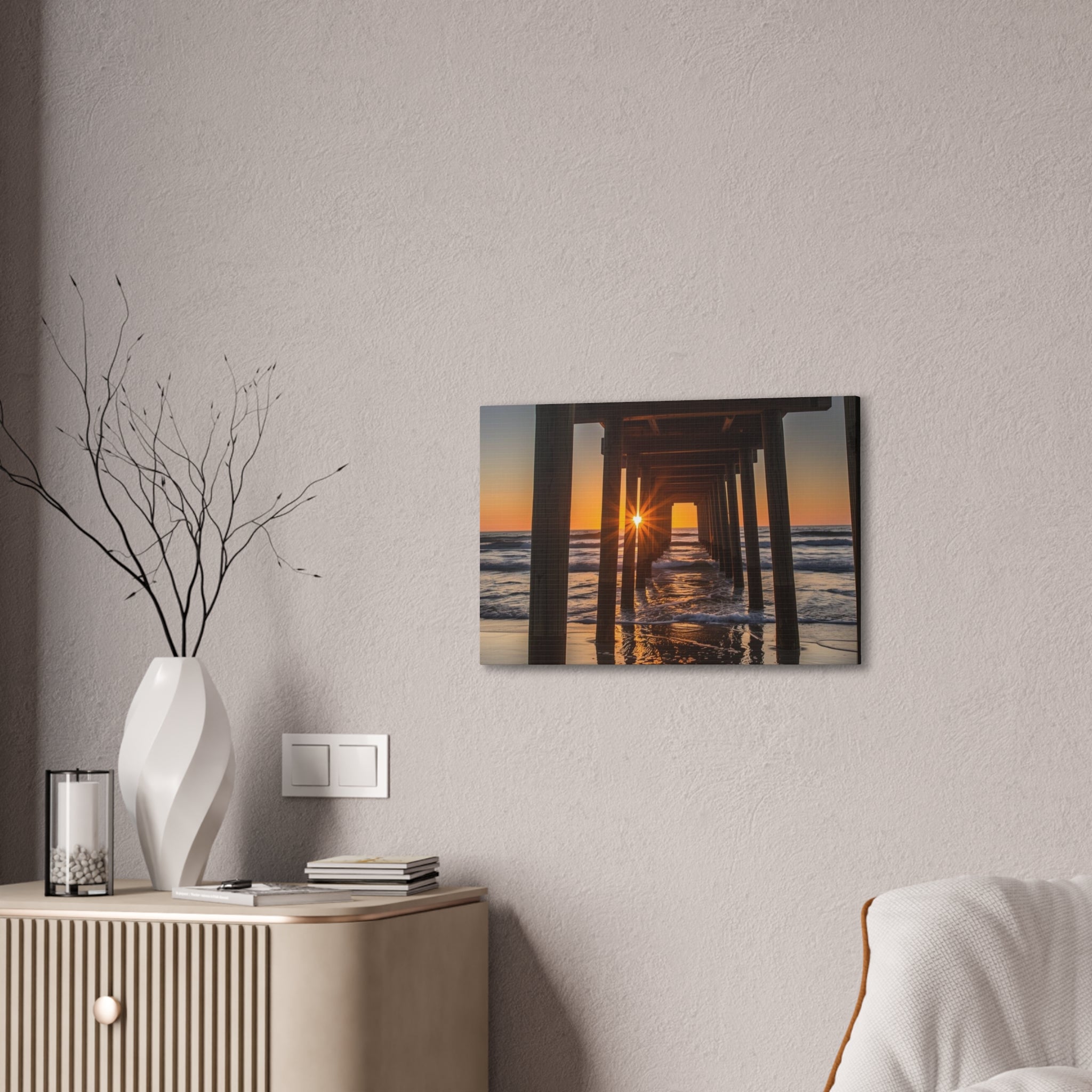 Sunset Pier Canvas Print — Stretched 0.75" Beach Wall Art
