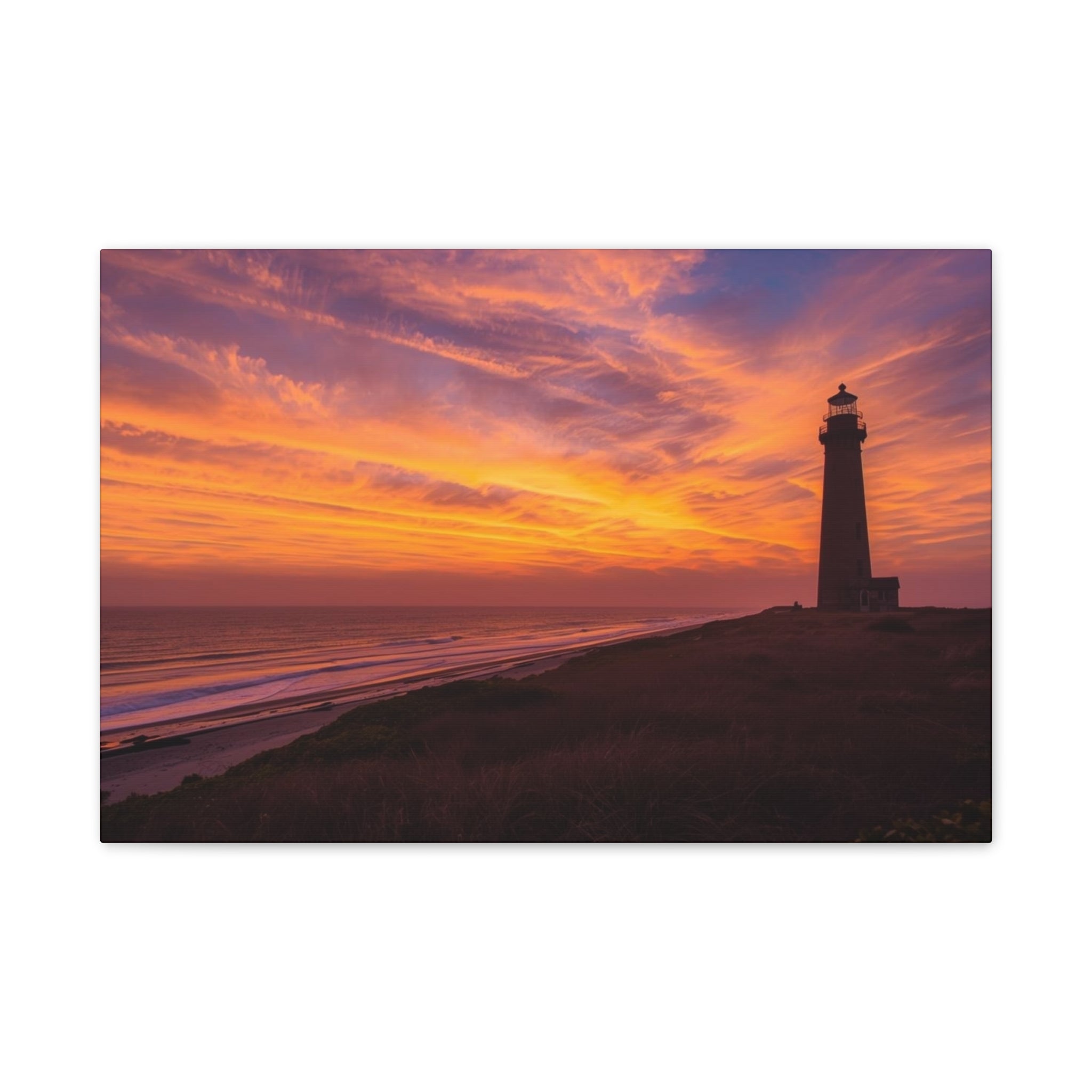 Sunset Lighthouse Canvas Print — Coastal Wall Art