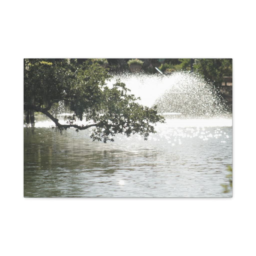 Lake Fountain Matte Canvas Print — Serene Water Garden Wall Art, Stretched 1.25"