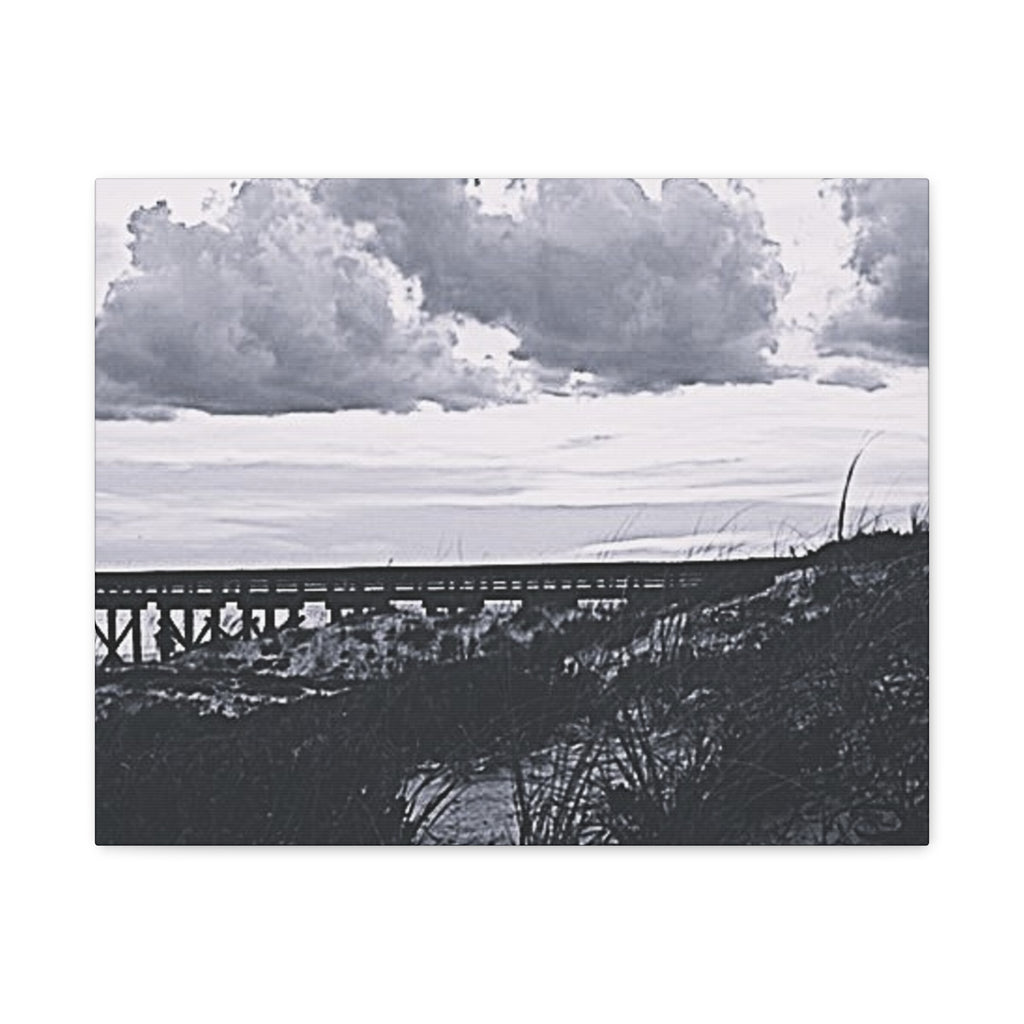 Black & White Coastal Pier Matte Canvas Print — Stretched Wall Art