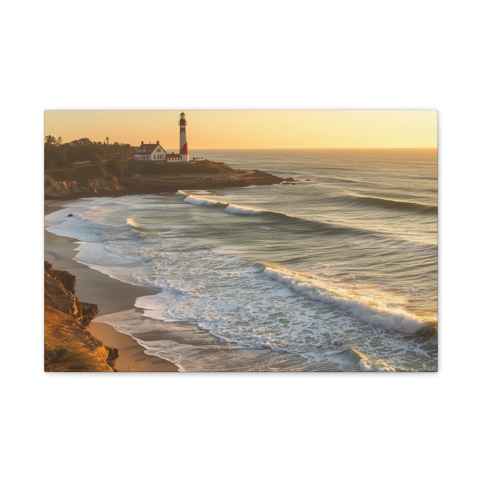 Coastal Lighthouse Sunrise Canvas Wall Art — Ocean Waves Seascape Print