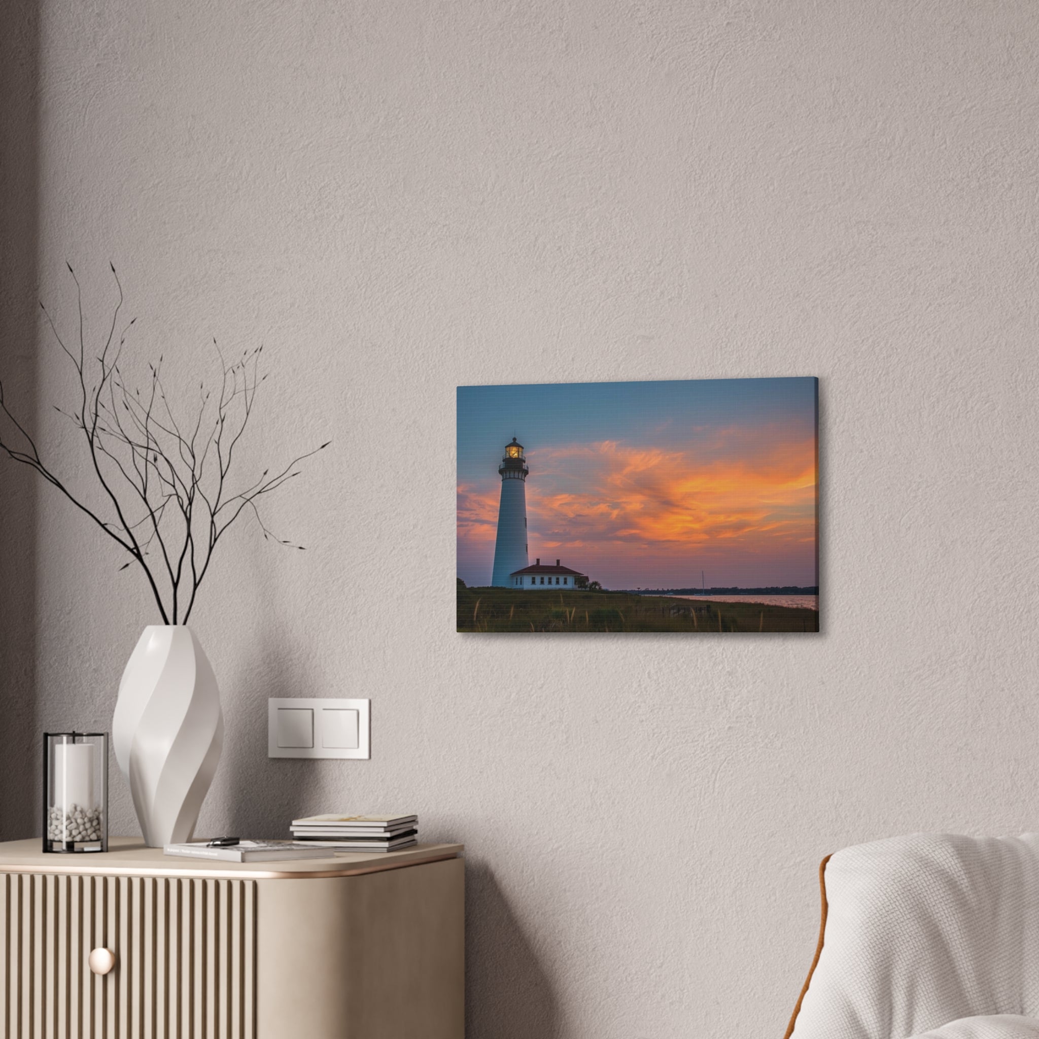 Lighthouse Sunset Canvas Print — Stretched Wall Art