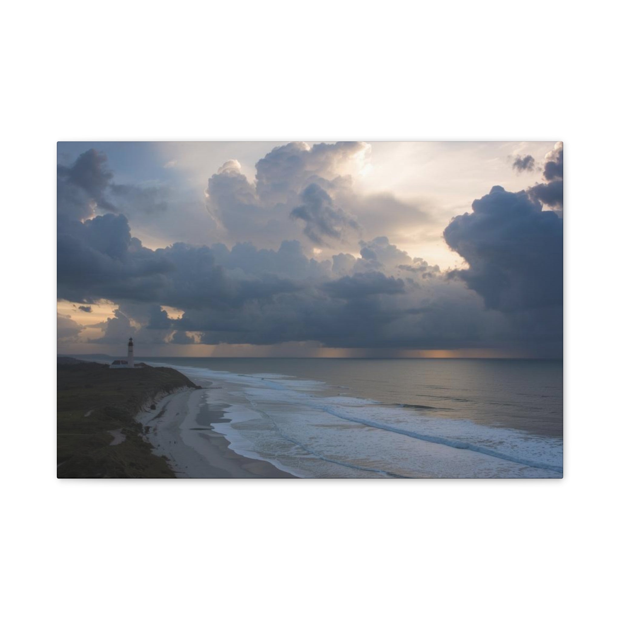 Coastal Storm Canvas Print — Dramatic Beach Lighthouse Wall Art