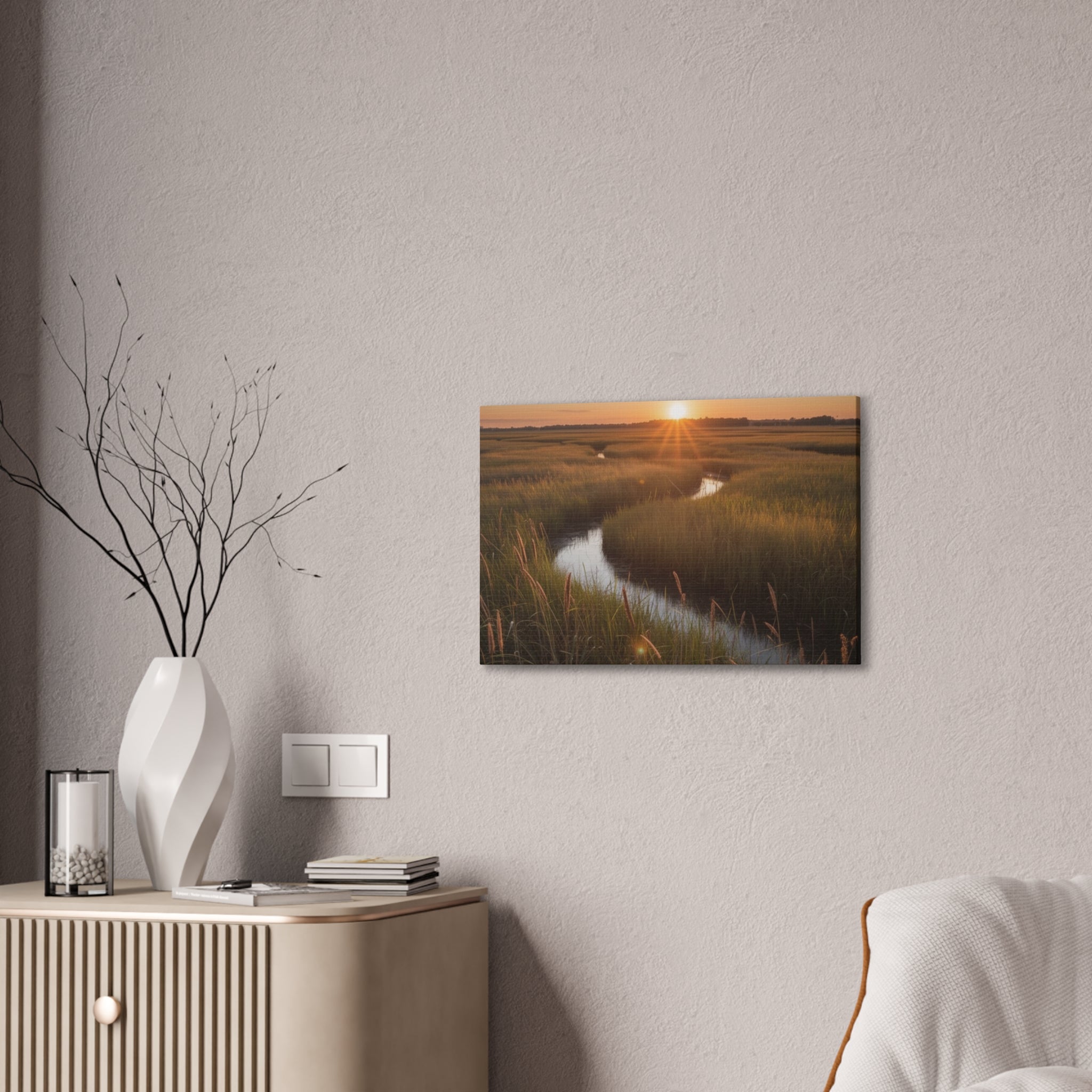 Sunset Marsh Canvas Print — Serene Coastal Landscape Wall Art