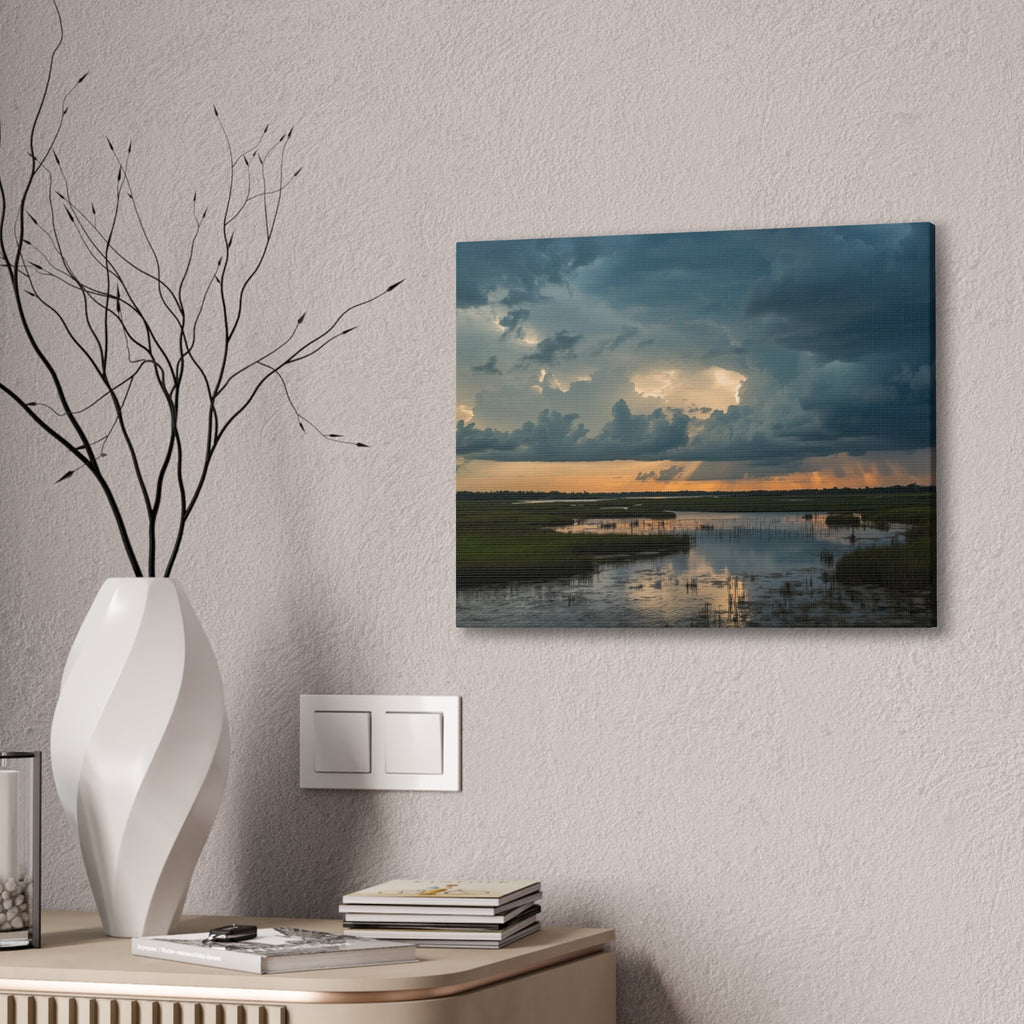 Stormy Marshland Sunset Canvas
