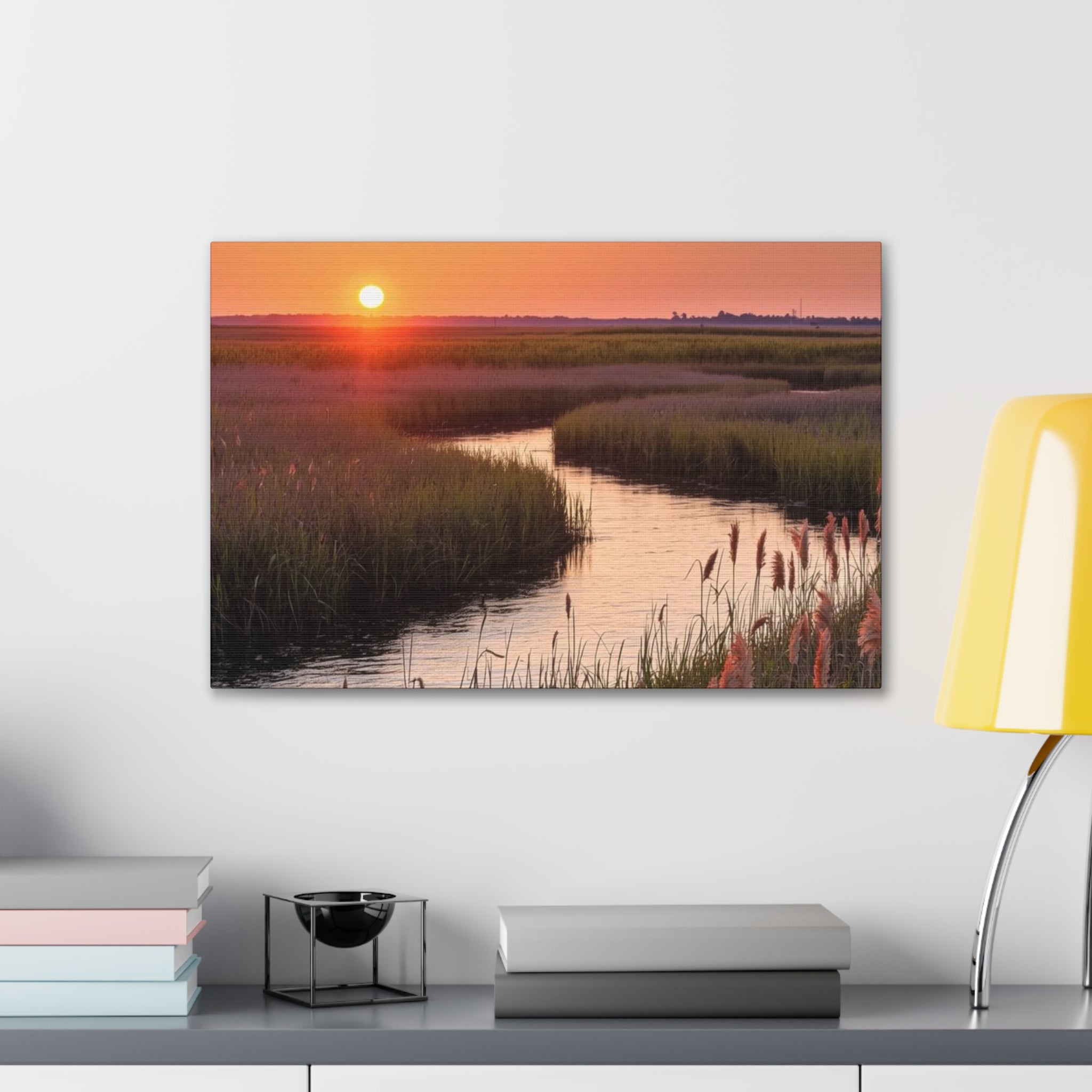 Marsh Sunset Canvas Wall Art — Tranquil Coastal Sunset Landscape Print