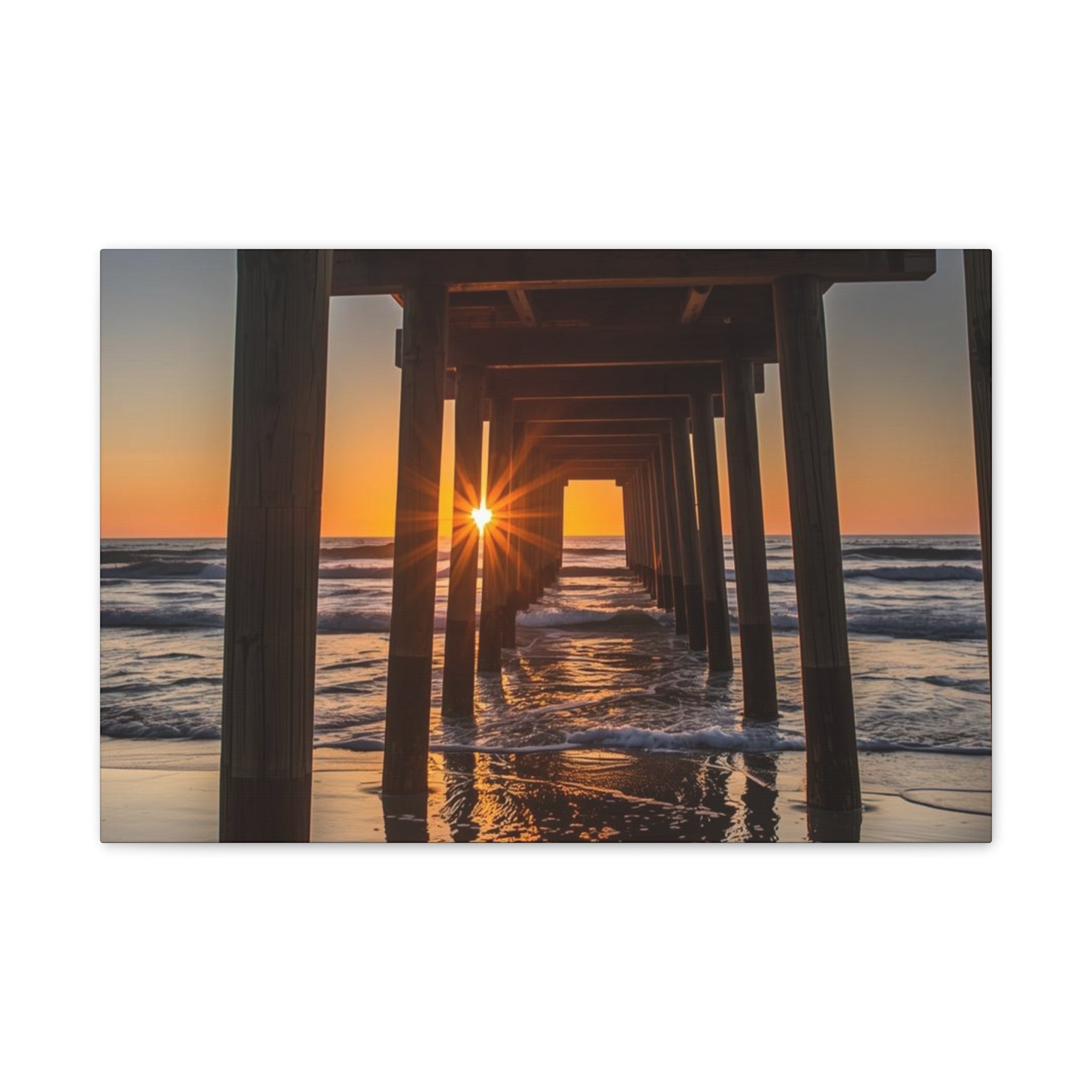 Sunset Pier Canvas Print — Stretched 0.75" Beach Wall Art