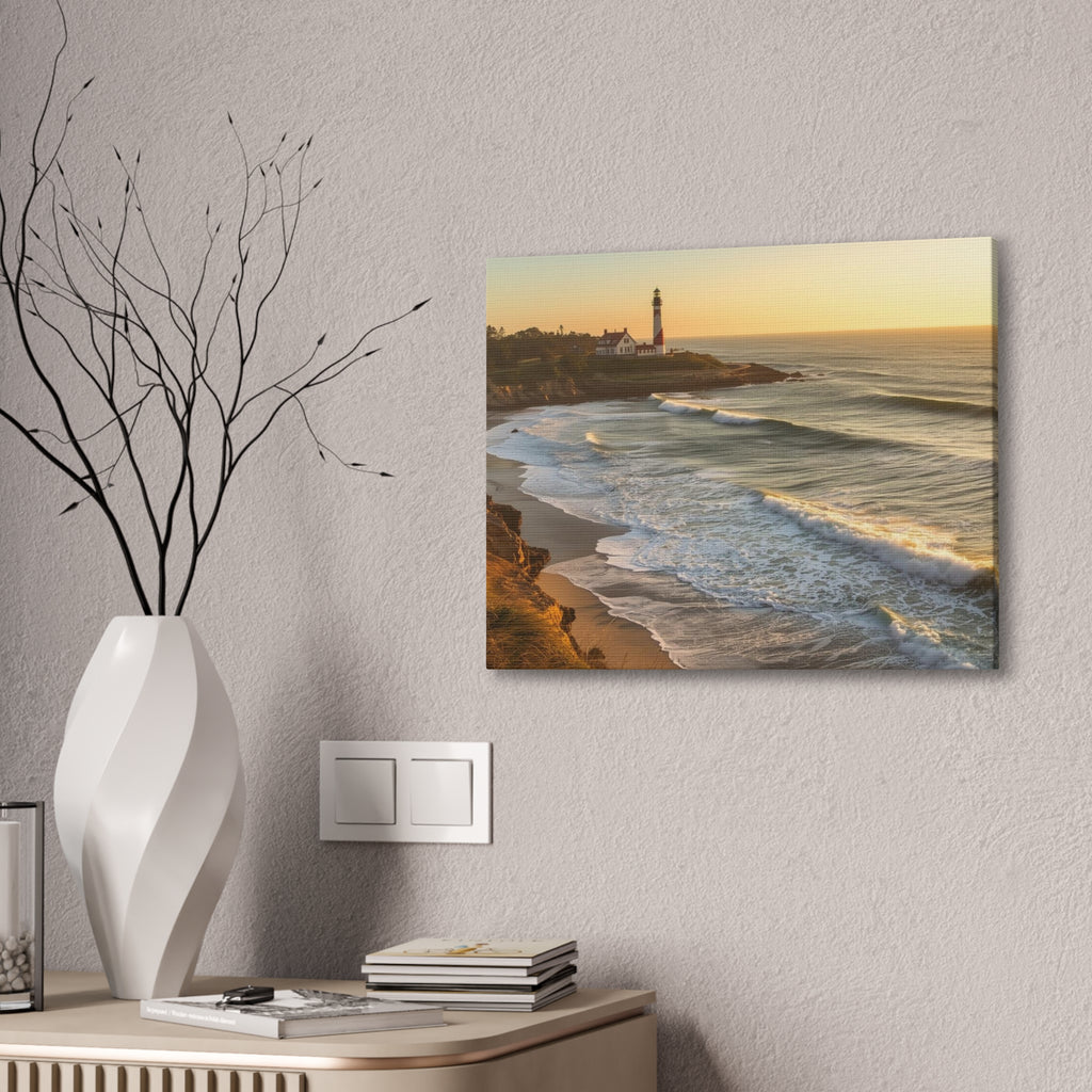 Coastal Lighthouse Sunrise Canvas Wall Art — Ocean Waves Seascape Print