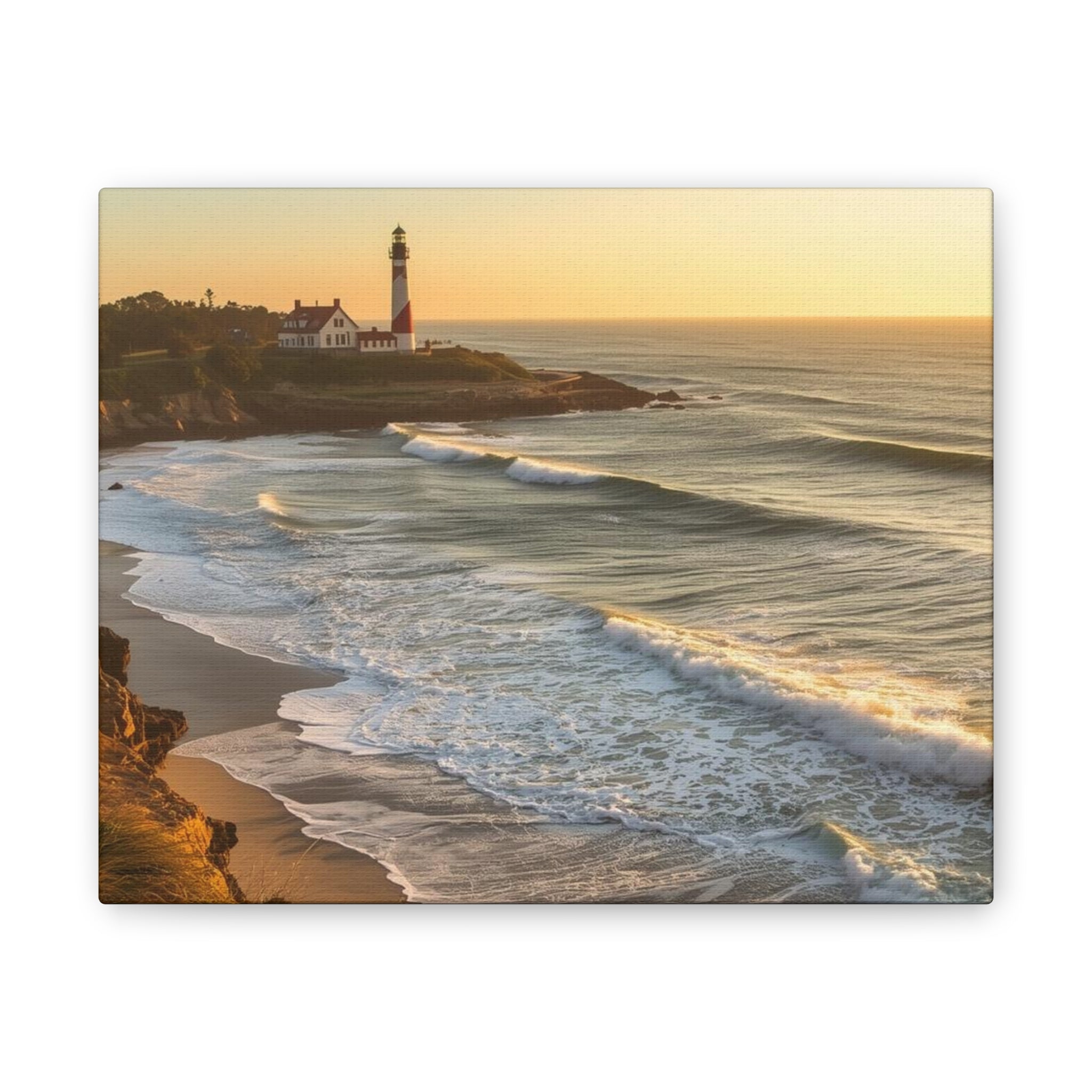 Coastal Lighthouse Sunrise Canvas Wall Art — Ocean Waves Seascape Print