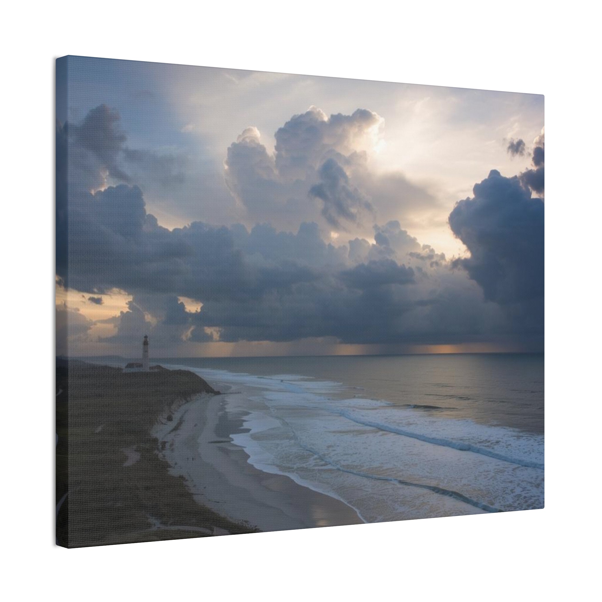 Coastal Storm Canvas Print — Dramatic Beach Lighthouse Wall Art