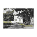 Vintage Campus House Matte Canvas Wall Art — Black & White Landscape Print