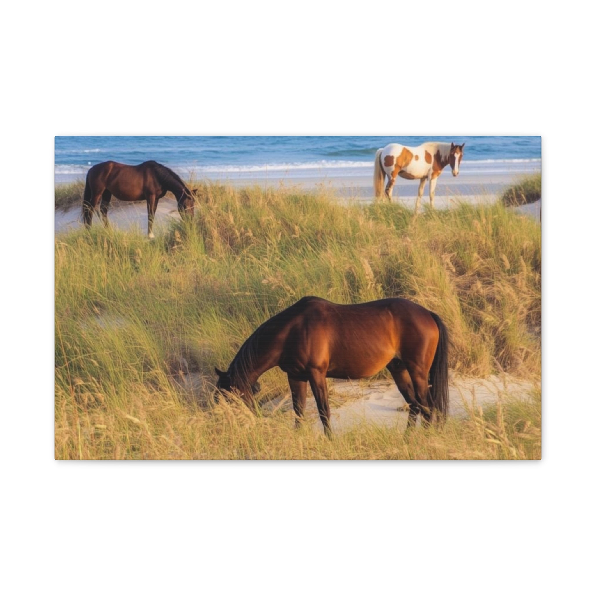 Wild Horses on Beach Canvas Print — Coastal Equine Wall Art