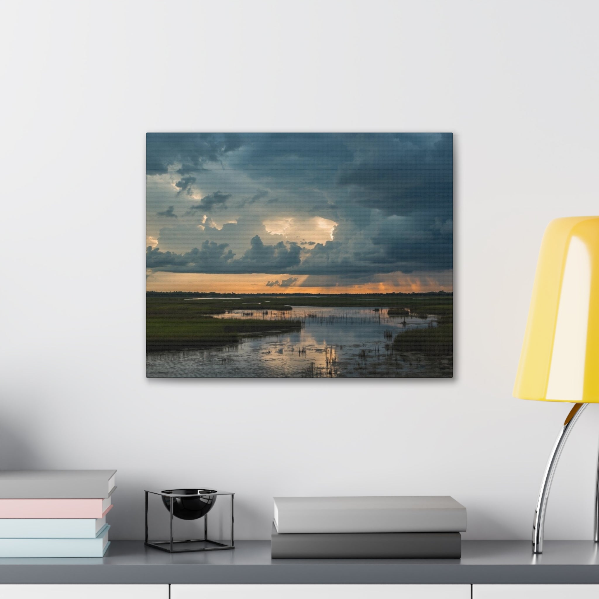 Stormy Marshland Sunset Canvas